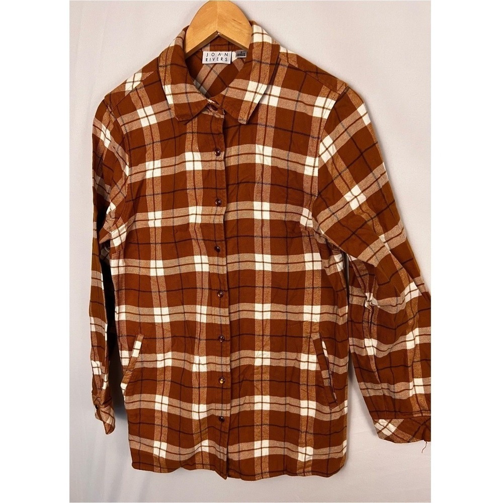 Joan Rivers Women's Cotton Plaid Flannel Button-Up Shirt Size Small